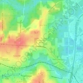 Chesterfield Estatesの地形図、標高、地勢