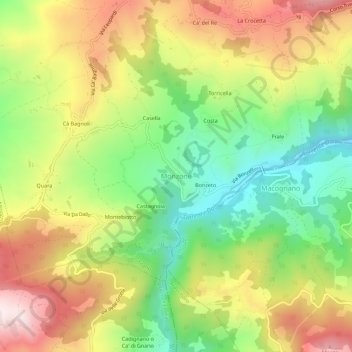 Monzoneの地形図、標高、地勢