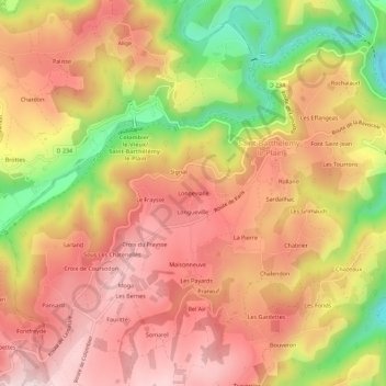 Longevialleの地形図、標高、地勢