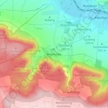 Wernrodeの地形図、標高、地勢