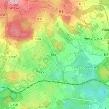 Eisenの地形図、標高、地勢