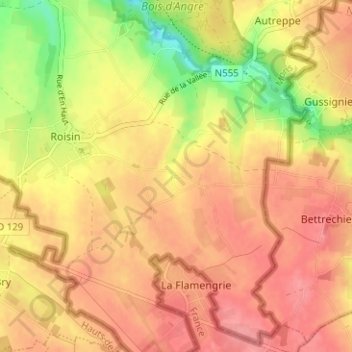Meaurainの地形図、標高、地勢