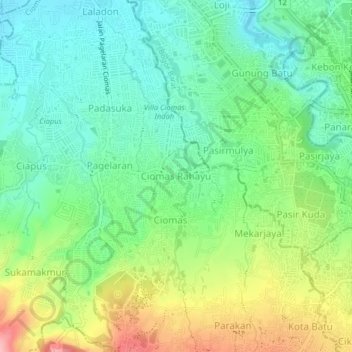 Ciomas Rahayuの地形図、標高、地勢