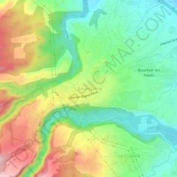 L'Abondanceの地形図、標高、地勢
