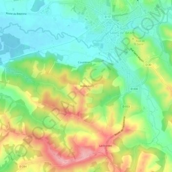 Bellecaveの地形図、標高、地勢