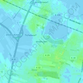 Holthusenの地形図、標高、地勢