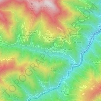 Casa Boniの地形図、標高、地勢