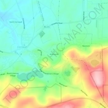 Anthraciteの地形図、標高、地勢