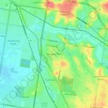 Hampton Parkの地形図、標高、地勢