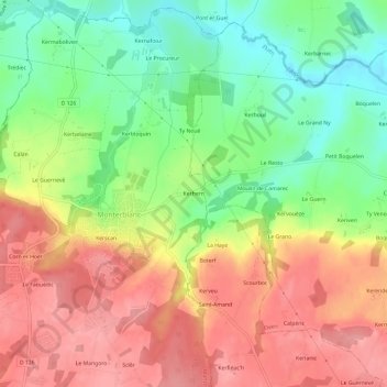 Kerhernの地形図、標高、地勢