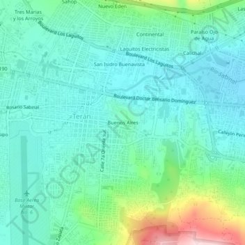 Buenos Airesの地形図、標高、地勢