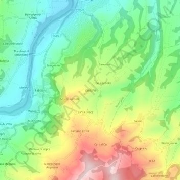 Bassanoの地形図、標高、地勢
