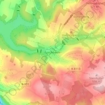 Forchheimの地形図、標高、地勢