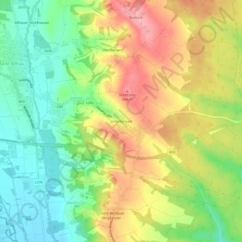 Unterbergenの地形図、標高、地勢