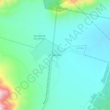 El Diamanteの地形図、標高、地勢