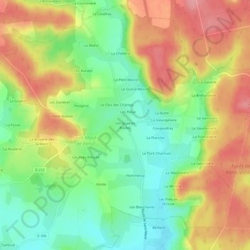 Les Quatres Routesの地形図、標高、地勢