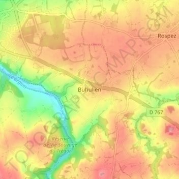 Buhulienの地形図、標高、地勢