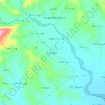 Tanaganの地形図、標高、地勢