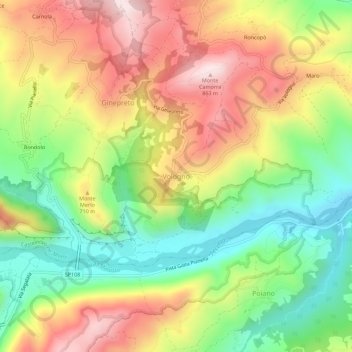 Volognoの地形図、標高、地勢