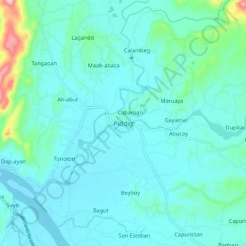 Piddigの地形図、標高、地勢