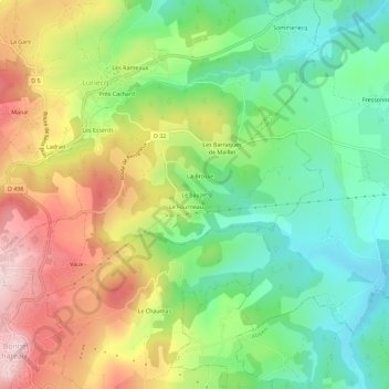 Le Sauzetの地形図、標高、地勢