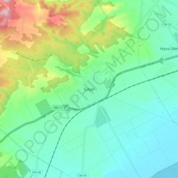 Gdyelの地形図、標高、地勢