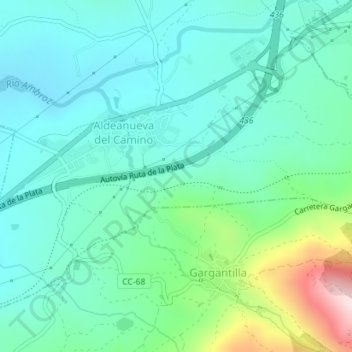 Moraledaの地形図、標高、地勢