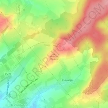 Mont de Thunesの地形図、標高、地勢