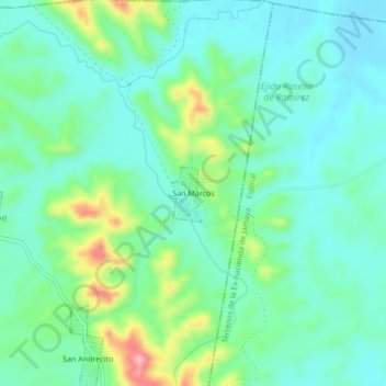 San Marcosの地形図、標高、地勢