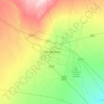 Villa Mercedesの地形図、標高、地勢