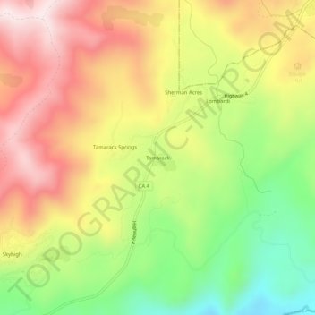 Tamarackの地形図、標高、地勢