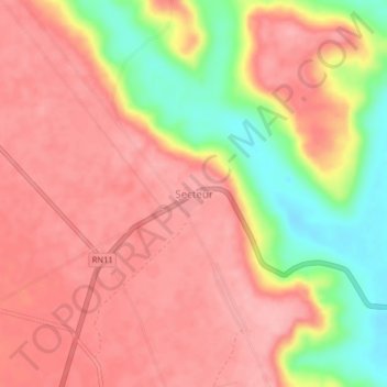 Secteurの地形図、標高、地勢