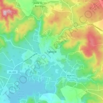Tapalpaの地形図、標高、地勢