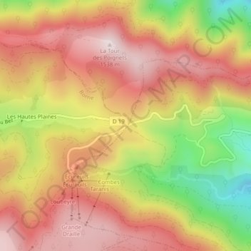 Col de la Croix de Bauzonの地形図、標高、地勢