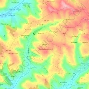 Mératouの地形図、標高、地勢
