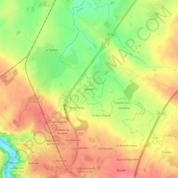 Bourdetの地形図、標高、地勢