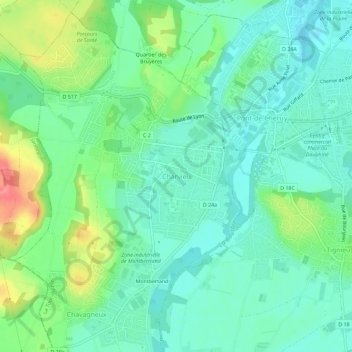 Charvieuの地形図、標高、地勢