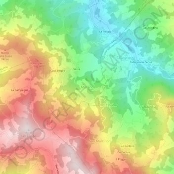 Moranoの地形図、標高、地勢