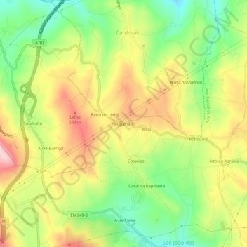 Bogalhãoの地形図、標高、地勢