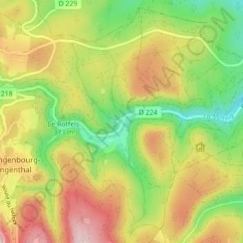 Freudeneckの地形図、標高、地勢