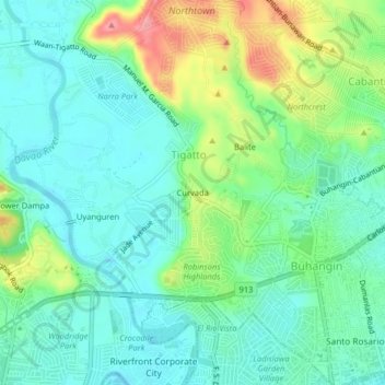 Curvadaの地形図、標高、地勢
