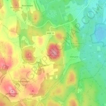 Hohenbergの地形図、標高、地勢