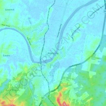 Kempseyの地形図、標高、地勢