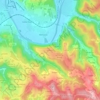 Le Muscleの地形図、標高、地勢