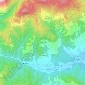 Misiglianoの地形図、標高、地勢