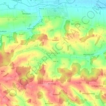 Obermaisbachの地形図、標高、地勢