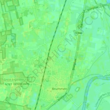 Rhienderenの地形図、標高、地勢