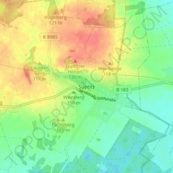 Süptitzの地形図、標高、地勢