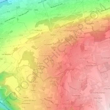 Saint-Martinの地形図、標高、地勢