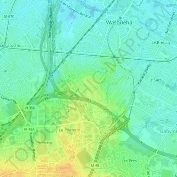 Le Haut Vinageの地形図、標高、地勢